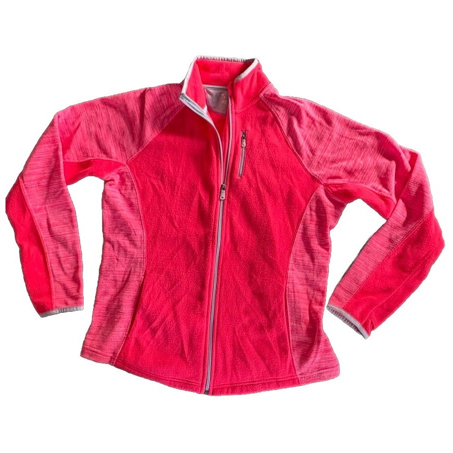 Tek Gear Jacket Womens Xl Orange Mock Neck Full Zip Soft Fleece Thumb Holes